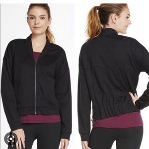 Fabletics Black Attis Activewear Full Zip Cropped Bomber Jacket